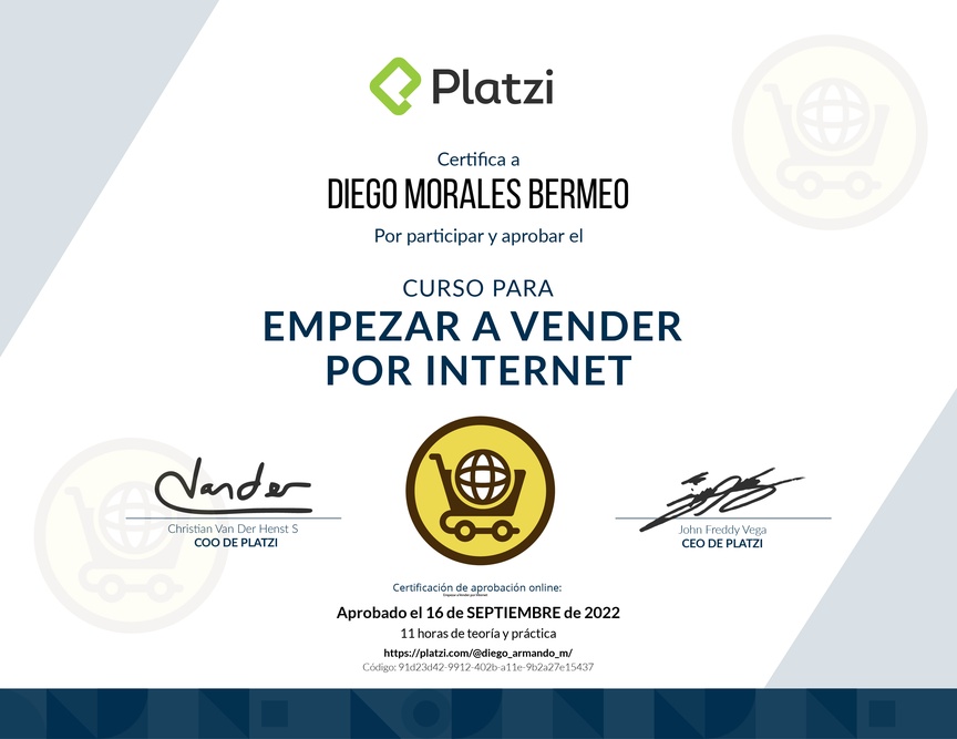 Diploma del Curso para Empezar a Vender por Internet