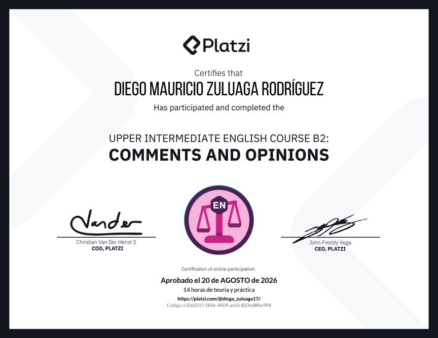 Diploma del Curso de Inglés Intermedio Alto B2: Comentarios y Opiniones
