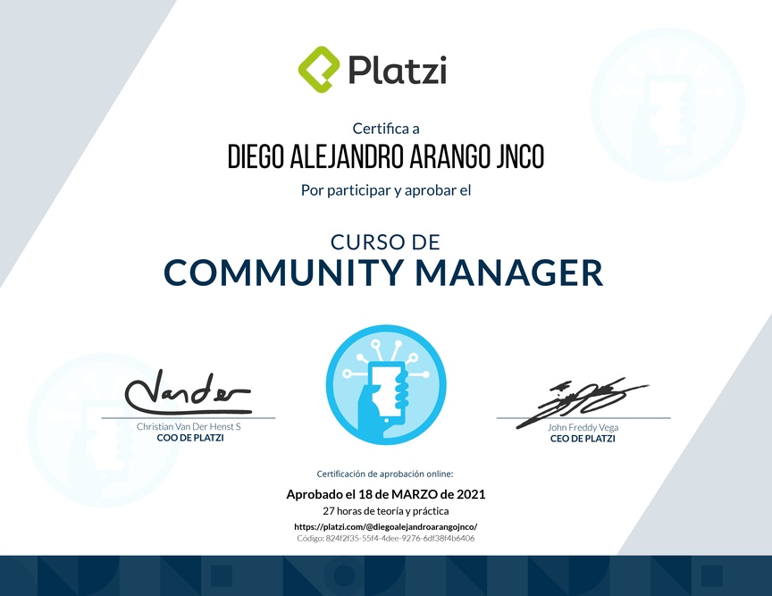 Diploma del Curso de Community Manager (2018)