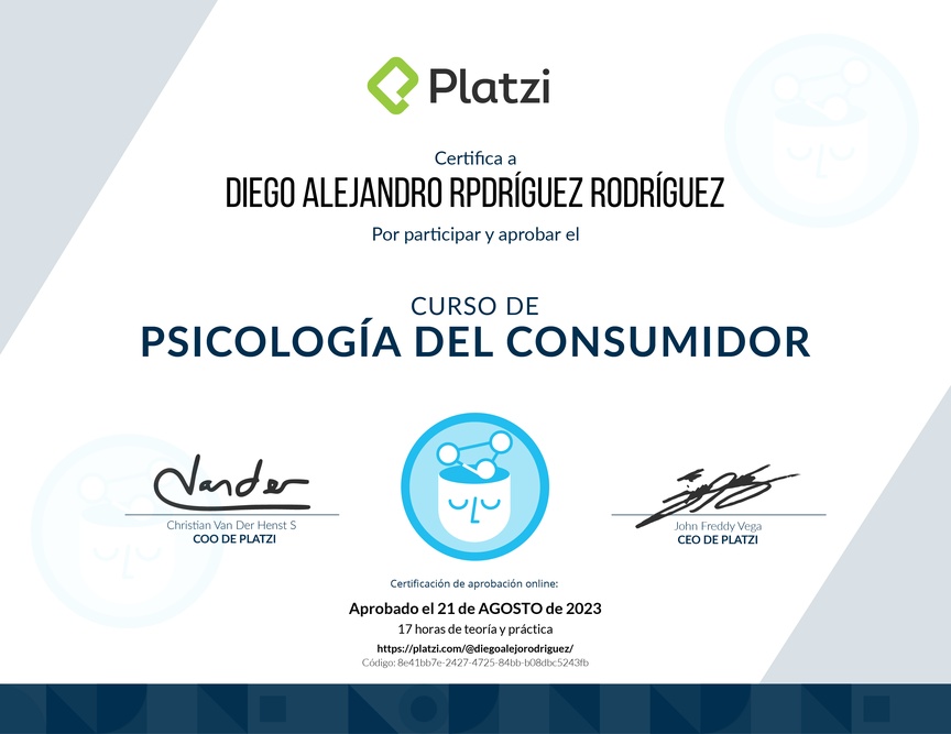 Diploma del Curso de Psicología del Consumidor