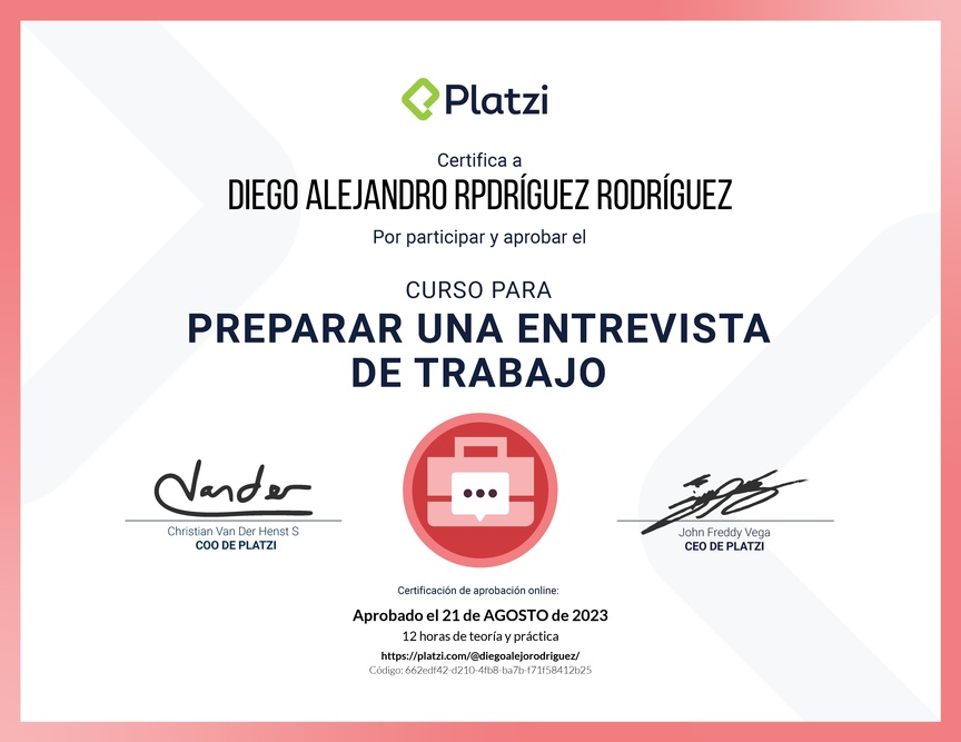Diploma del Curso para Preparar una Entrevista de Trabajo