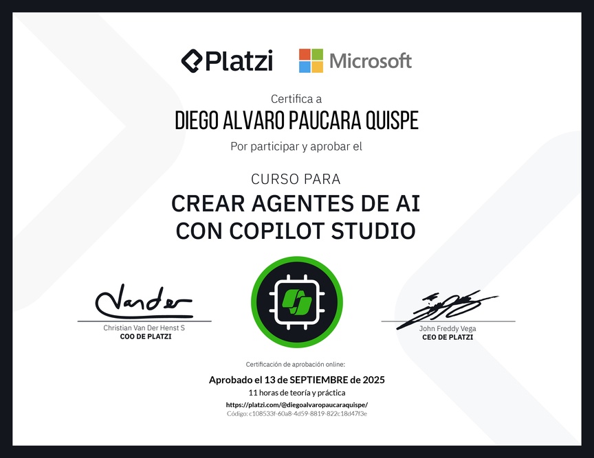 Diploma del Curso Gratis para Crear Agentes de AI con Copilot Studio