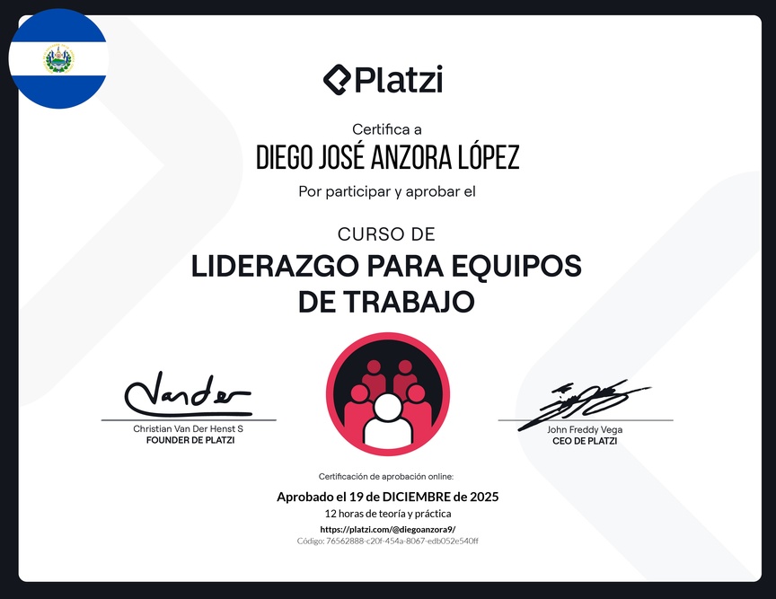 Diploma del Curso de Liderazgo para Equipos de Trabajo