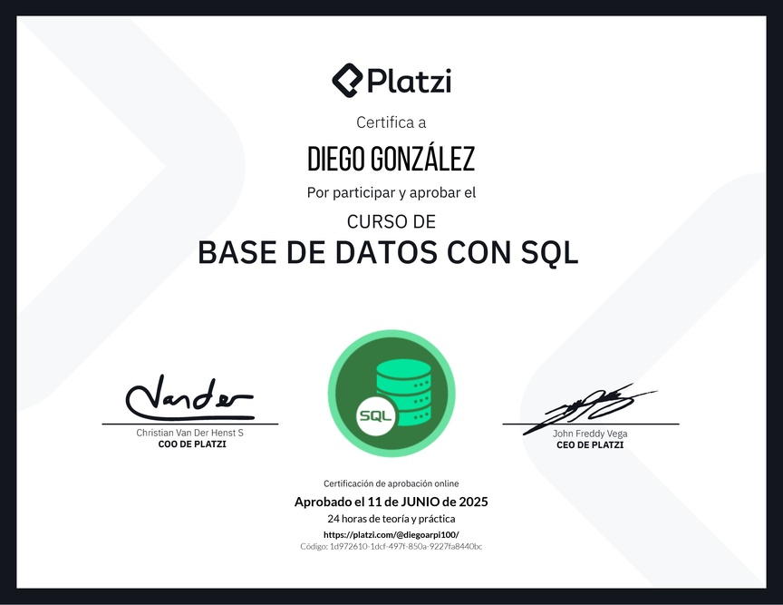 Diploma del Curso de Bases de Datos con SQL