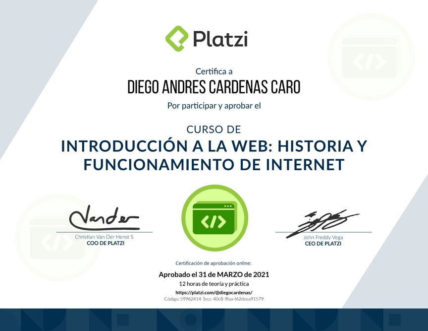 Diploma del Curso de Introducción a la Web: Historia y Funcionamiento de Internet
