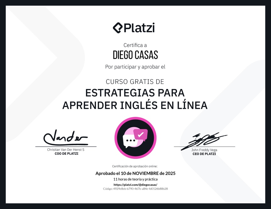 Diploma del Curso Gratis de Estrategias para Aprender Inglés en Línea