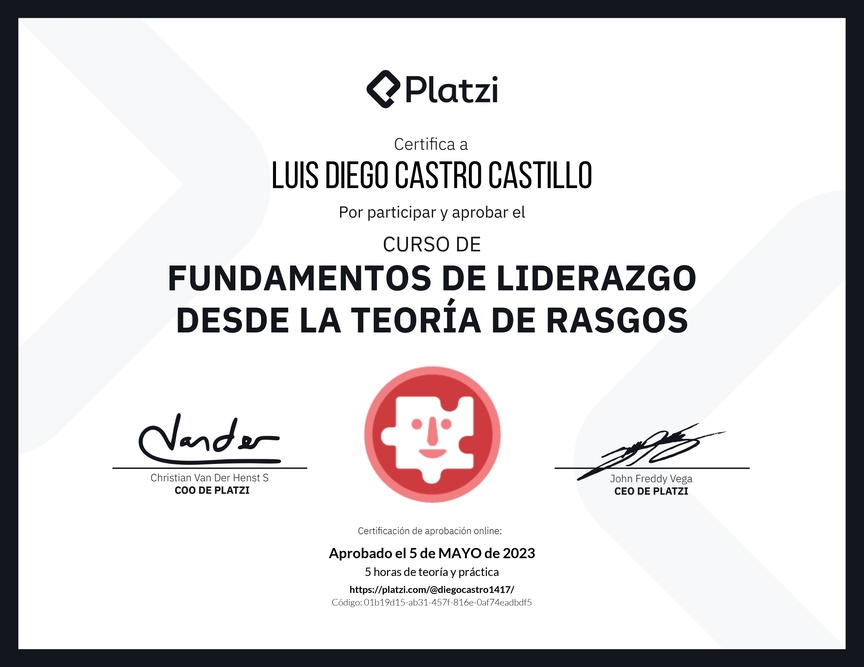 Diploma del Curso de Fundamentos de Liderazgo: Reconoce las Características de un Líder
