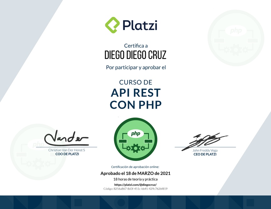 Diploma del Curso de API REST con PHP
