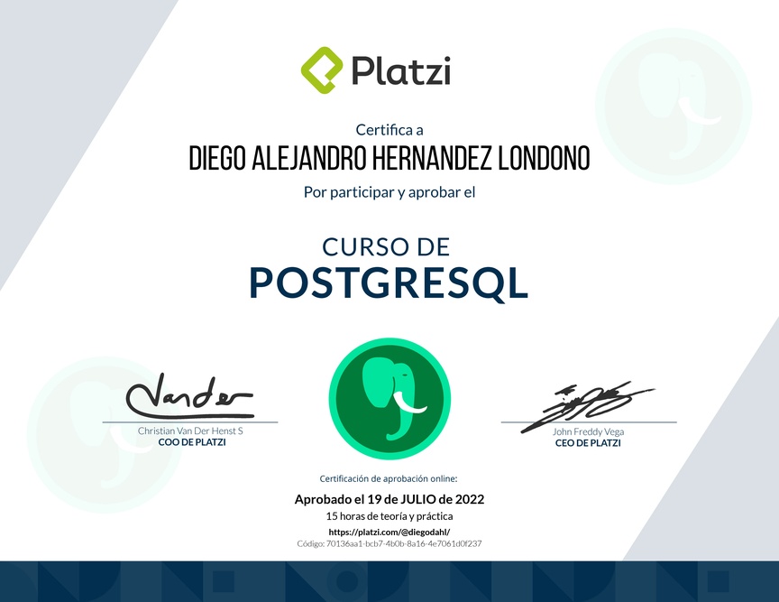 Diploma del Curso de PostgreSQL