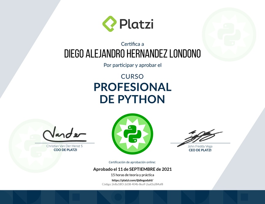 Diploma del Curso Profesional de Python