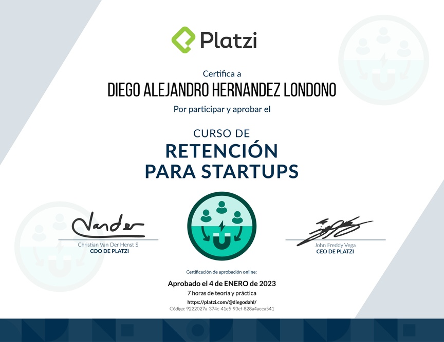 Diploma del Curso de Retención para Startups