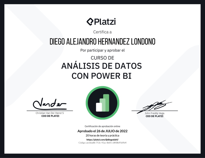 Diploma del Curso de Análisis de Datos con Power BI