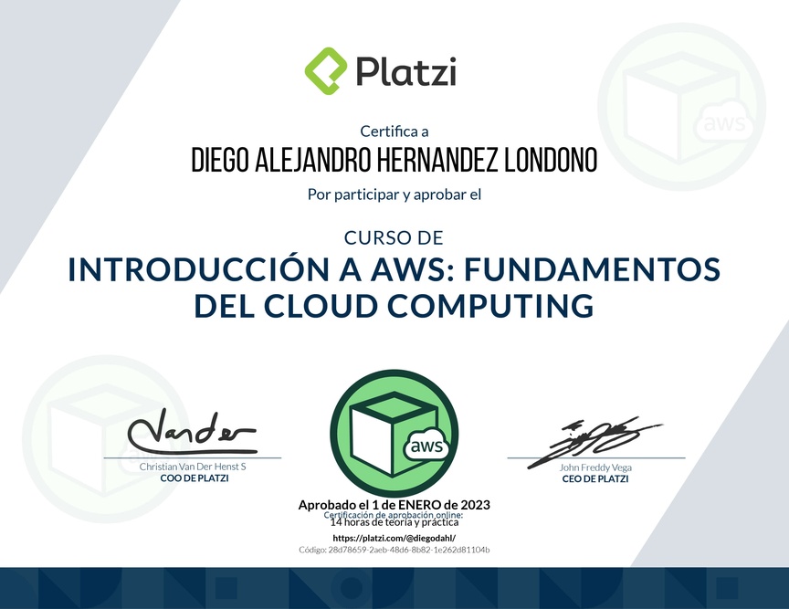 Diploma del Curso de Introducción a AWS: Fundamentos de Cloud Computing
