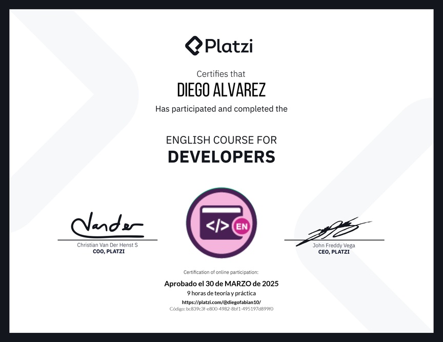 Diploma del Curso de Inglés para Programadores