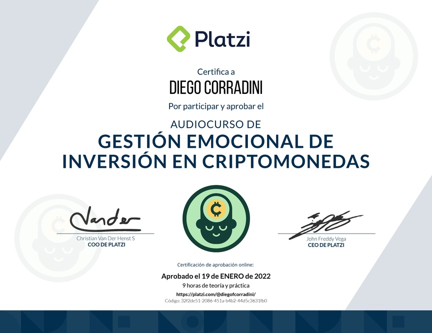 Diploma de Audiocurso de Gestión Emocional de Inversión en Criptomonedas
