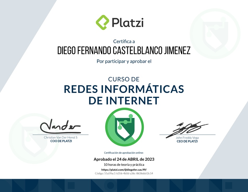 Diploma del Curso de Redes Informáticas de Internet