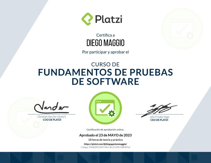 Diploma del Curso de Fundamentos de Pruebas de Software