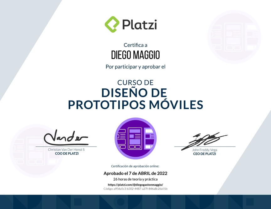 Diploma del Curso de Diseño de Prototipos Móviles