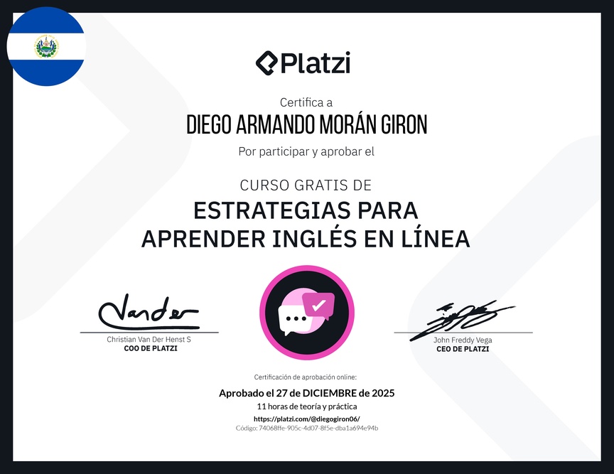Diploma del Curso Gratis de Estrategias para Aprender Inglés en Línea