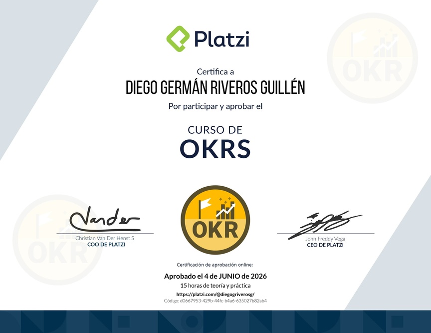 Diploma del Curso de OKRs: Herramienta Clave para Managers
