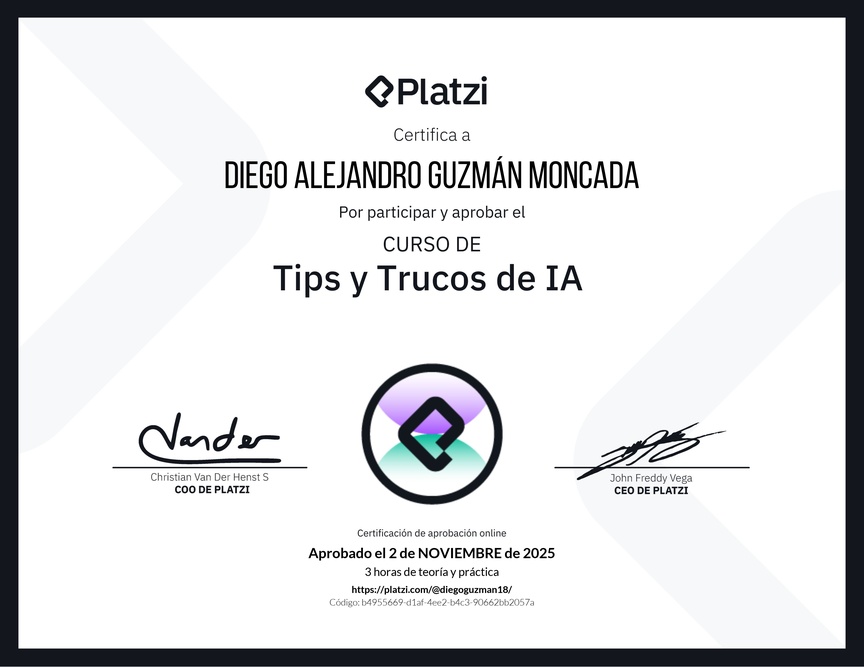 Diploma del Curso de tips y trucos de IA
