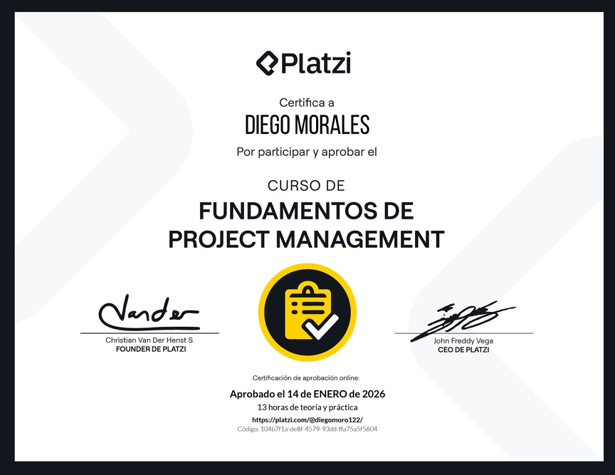 Diploma del Curso de Fundamentos de Project Management