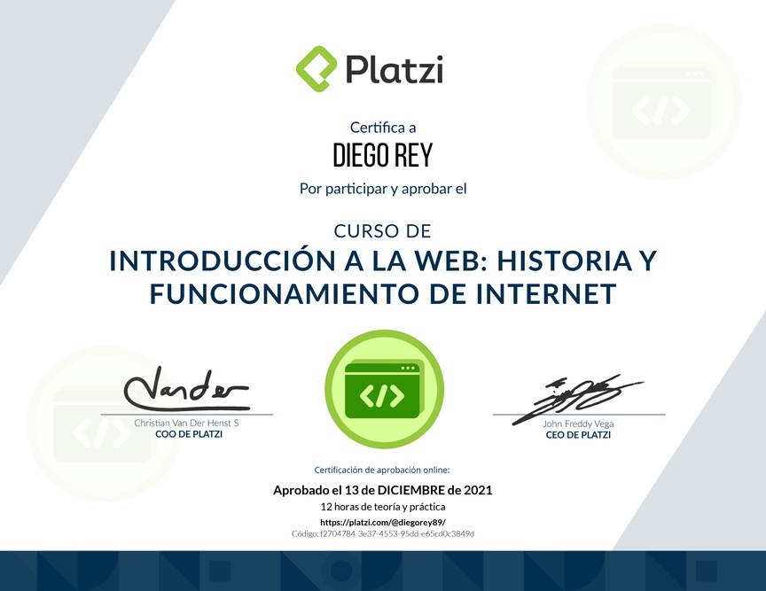 Diploma del Curso de Introducción a la Web: Historia y Funcionamiento de Internet