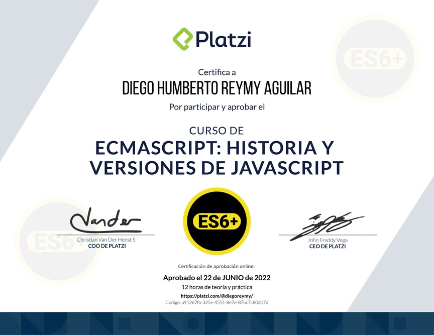 Diploma del Curso de ECMAScript 6+