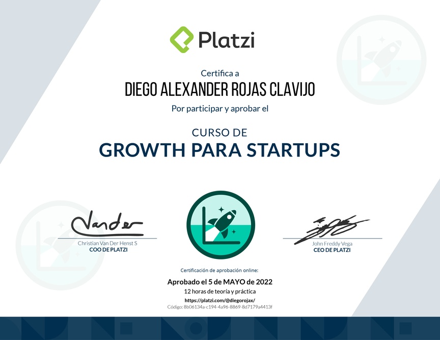 Diploma del Curso de Growth para Startups