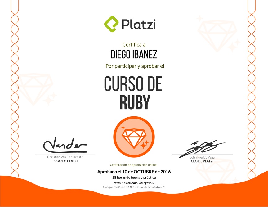 Diploma del Curso de Ruby 2015