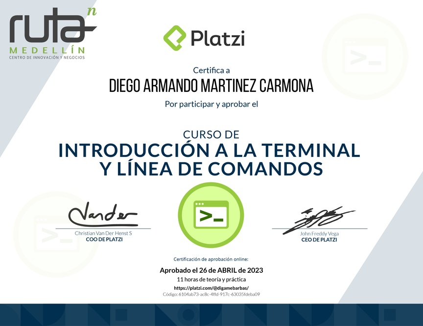 Diploma del Curso de Introducción a la Terminal y Línea de Comandos