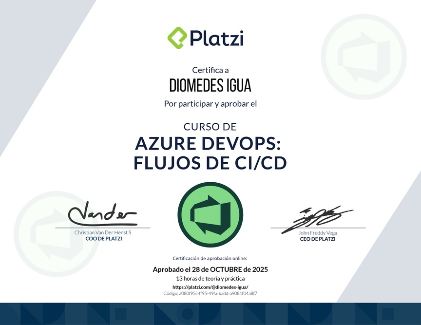 Diploma del Curso de Azure DevOps: Flujos de CI/CD