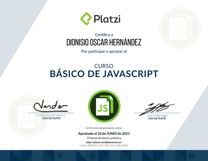 Diploma del Curso Básico de JavaScript