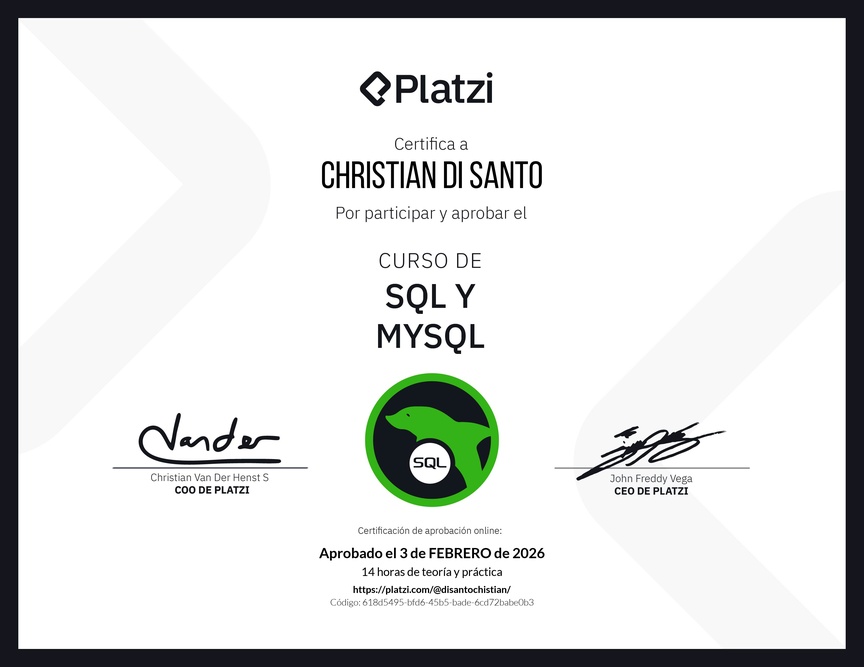 Diploma del Curso de SQL y MySQL