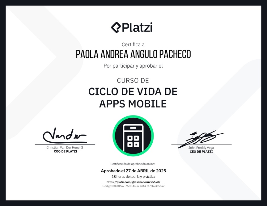 Diploma del Curso del Ciclo de Vida de Apps Mobile