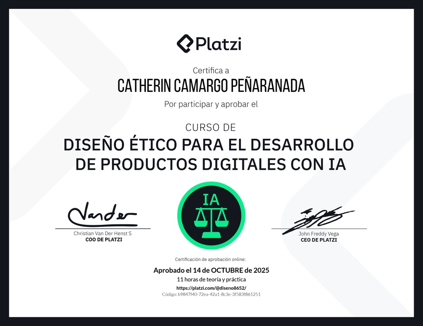 Diploma del Curso de Diseño Ético para el Desarrollo de Productos Digitales con IA