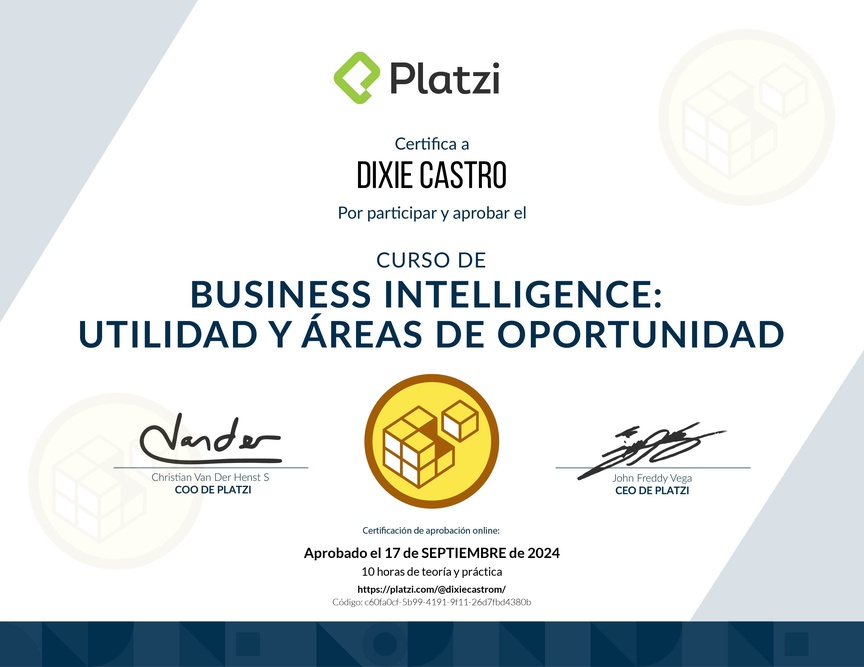 Diploma del Curso de Business Intelligence: Utilidad y Áreas de Oportunidad