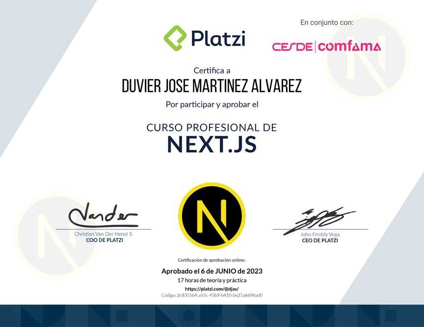 Diploma del Curso Profesional de Next.js