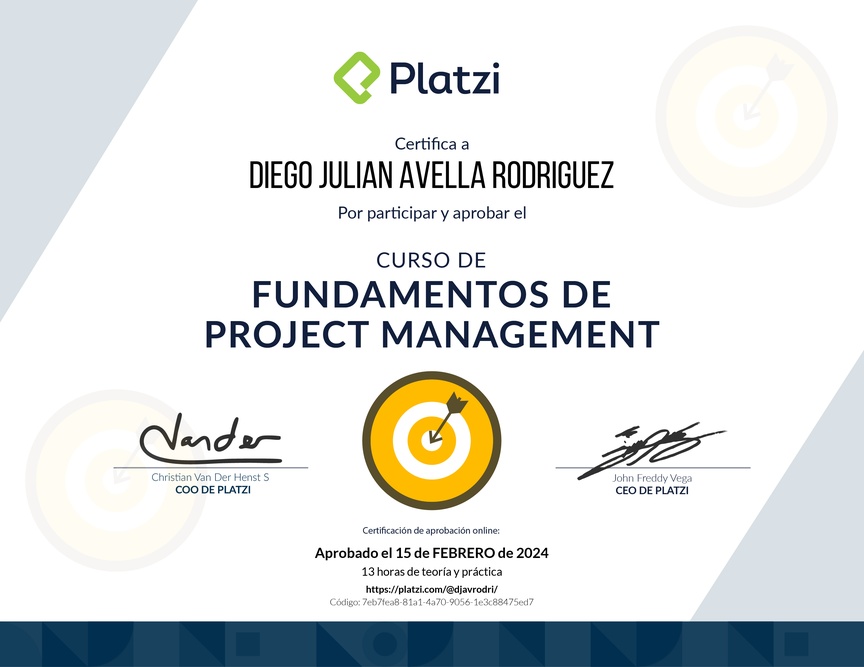 Diploma del Curso de Fundamentos de Project Management