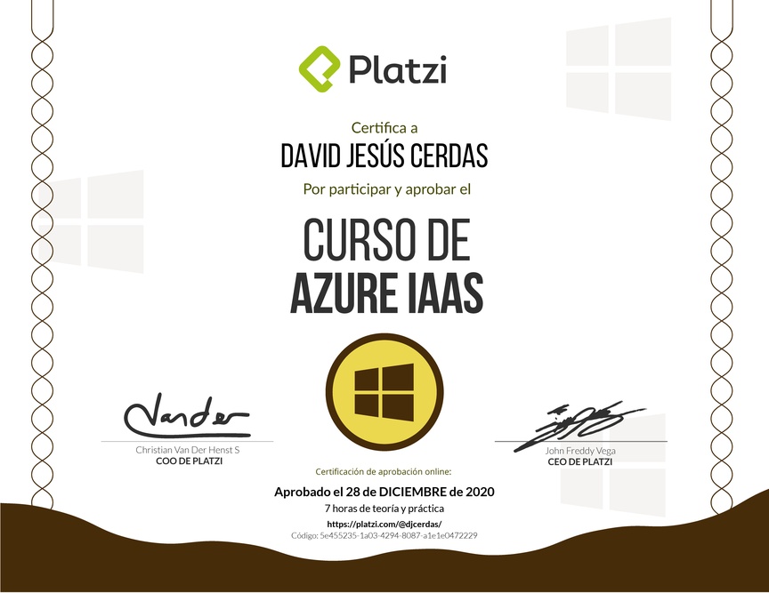Diploma del Curso de Azure IaaS 2018