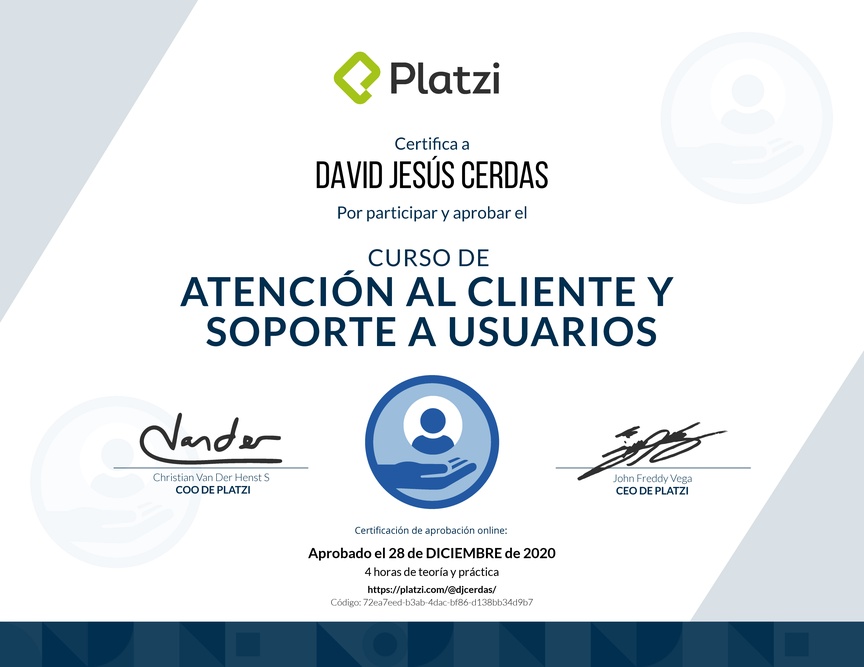 Diploma del Curso de Servicio al Cliente y Soporte a Usuarios