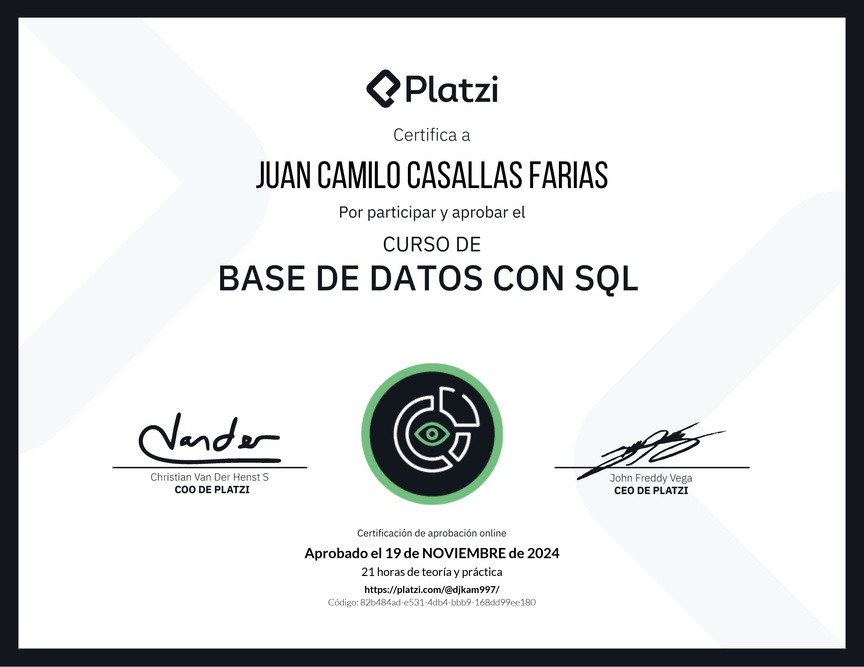 Diploma del Curso de Bases de Datos con SQL - Deprecado