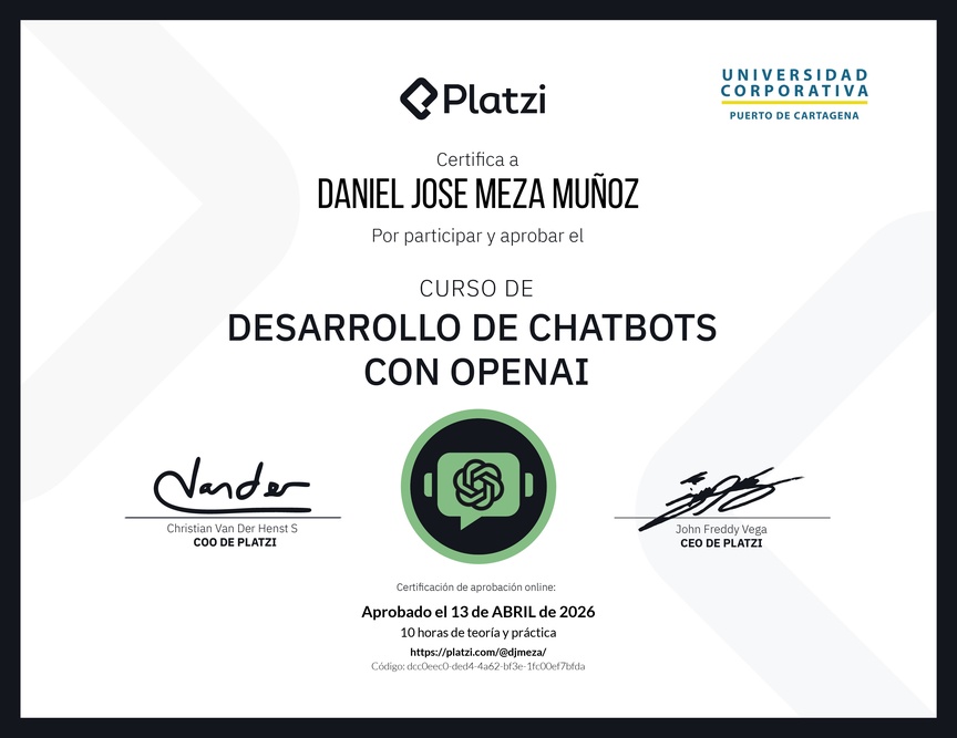 Diploma del Curso de Desarrollo de Chatbots con OpenAI