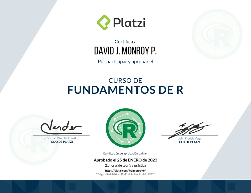 Diploma del Curso de Fundamentos de R