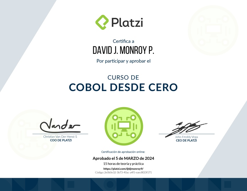 Diploma del Curso de COBOL desde Cero