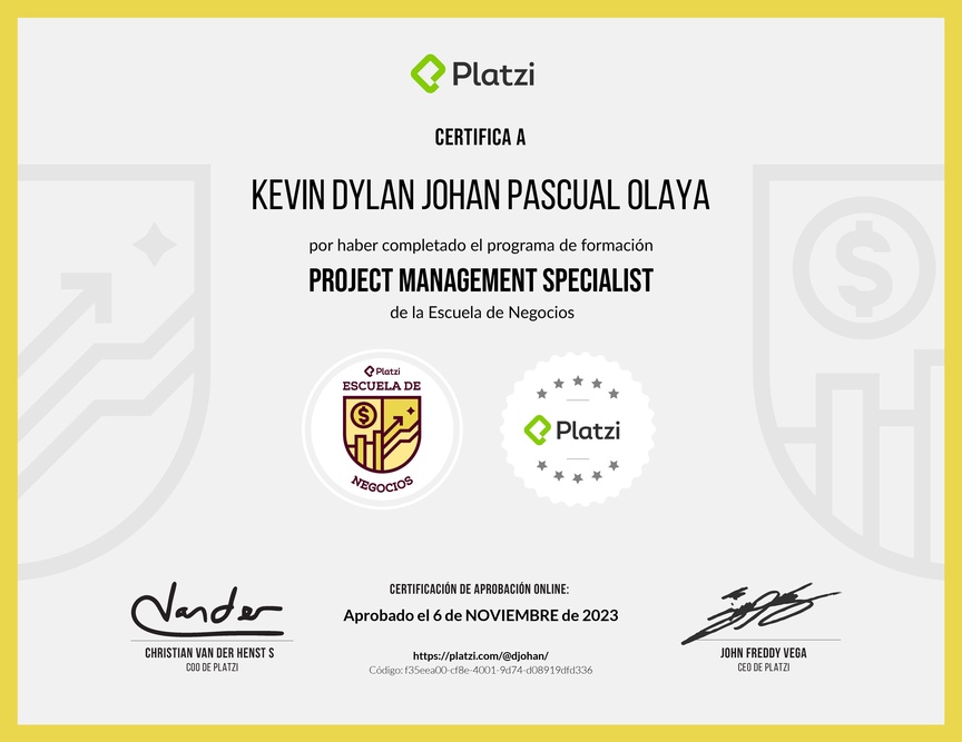 Diploma de la Ruta de Aprendizaje de Project Management Specialist