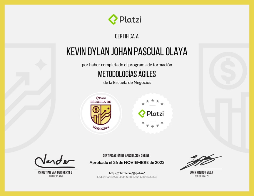 Diploma de la Ruta de Aprendizaje de Metodologías ágiles