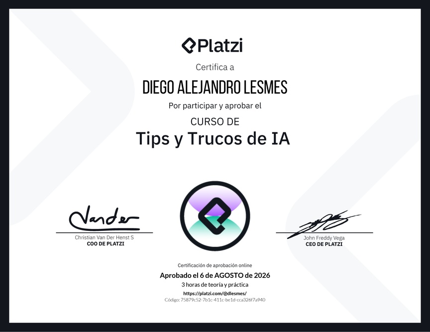 Diploma del Curso de tips y trucos de IA