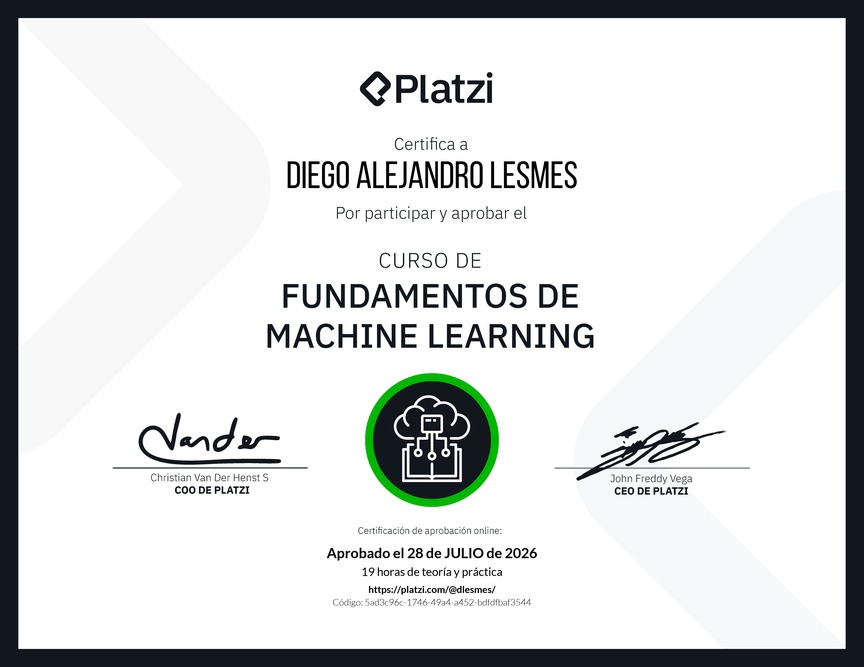 Diploma del Curso de Fundamentos de Machine Learning
