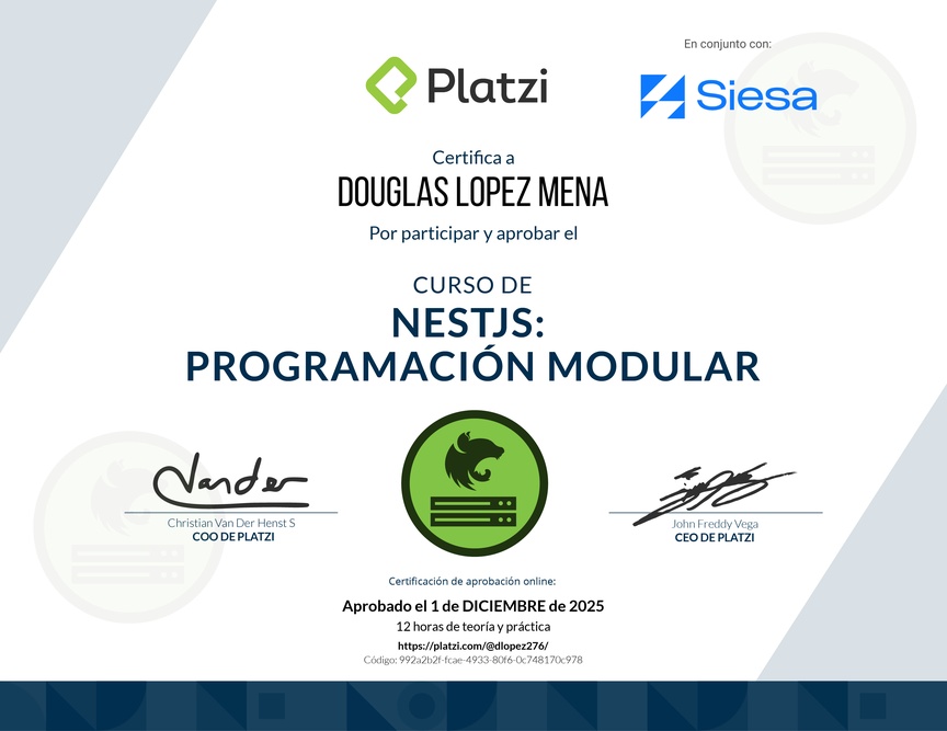 Diploma del Curso de NestJS: Programación Modular, Documentación con Swagger y Deploy